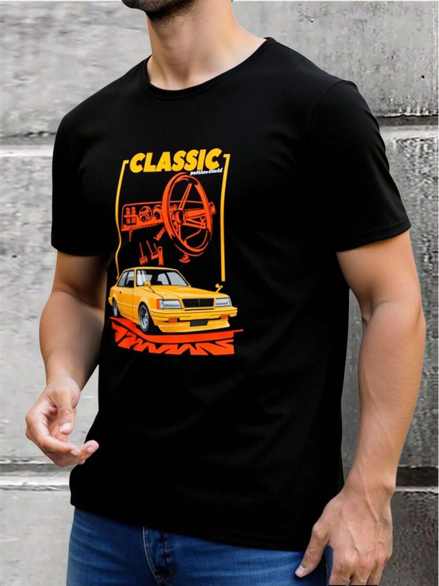 King T-shirt Playera de Hombre Estampada 100% Algodón Cuello Redondo Manga Corta Diseño Coches Classic Velocidad Carros Ropa Casual Estilo Urbano Streetwear Ajuste Cómodo Tacto Suave Transpirable Ideal para Todas Las Temporadas o Estaciones Prenda Ligera de Alta Calidad Look Moderno Masculino Outfit Diario Deportivo Vacacional Moda Actualizada Combinable con Pantalón de Mezclilla Joggers Bermudas o Chamarra en Varios Colores - Negro - Ver 1