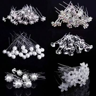 20 Pieces Of Women's New Handmade Diamond Inlaid Bridal Headwear, Fork Hairpin, U-Shaped Coiled Hair, Wedding Hairpin Headwear, Daily Simple And Versatile, Basic Wedding And School Season Headwear, Ball Head Set