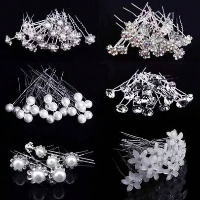 20 piezas de nuevo tocado nupcial de mujer hecho a mano con incrustaciones de rhinestone, horquilla, pasador de cabello en forma de U, tocado de boda, simple y versátil para uso diario, básico para boda y temporada escolar, set de accesorios para el Día de San Valentín
