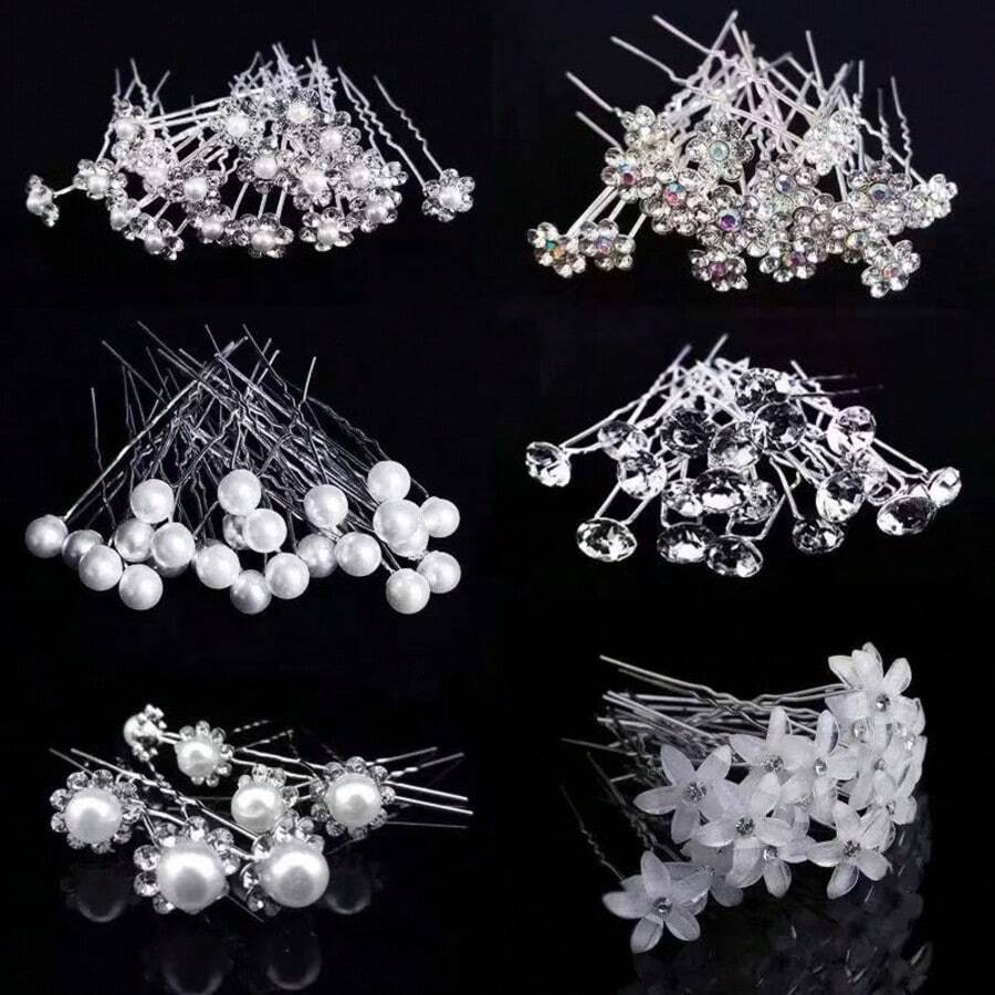20 Pieces Of Women's New Handmade Diamond Inlaid Bridal Headwear, Fork Hairpin, U-Shaped Coiled Hair, Wedding Hairpin Headwear, Daily Simple And Versatile, Wedding And School Season Headwear, Ball Head Set Valentine's Day Accessories