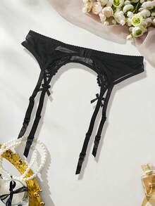 Đai garter ren cho nữ, đai treo cạp cao có 4 dây đai cổ điển, đai garter cho tất cao đến đùi - màu đen - Xem 5