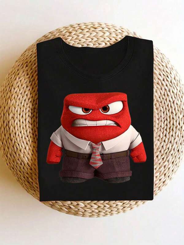 Disney Cartoon Image Short Sleeve Round Neck T-Shirt, Casual And Fashionable Short Sleeve T-Shirt, Micro-Elastic, Opaque, Easy-Care Material, Ideal For Everyday Wear, Women's T-Shirt