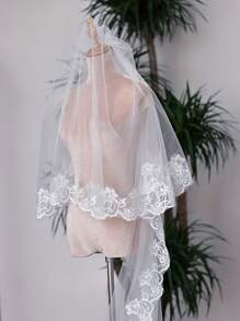 1pc White Single Layer Lace Bridal Veil, Romantic Wedding Lace Headpiece Veil, Suitable For Wedding Photography