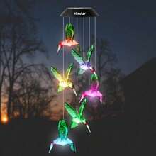 Hummingbird Solar Wind Chimes Color Changing Solared Lights Outdoor Waterproof LED Wind Chimes Solar Powered Lights For Home Party Yard Garden Christmas Decoration(Blue)