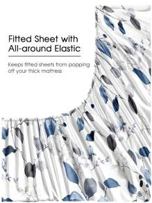 4pcs Blue Floral Garden Leaf Pattern Bedding Set, Includes 1 Bed Skirt, 1 Flat Sheet And 2 Pillowcases (No Pillows), Luxury Bed Skirt Set Fits Twin, Twin XL, Full, Queen, King, California King, Deep Pocket Design, Soft & Breathable, Wrinkle-Resistant, Upgrade Sleep Quality, Ideal Gift For Parents, Friends, Back To School Or Dorm - Blue - View 5