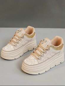 High-Top White Sneakers Women 2025 New Autumn Bestseller Thick Sole Platform Chunky Sneakers, Casual Versatile Leather Sports Running Shoes