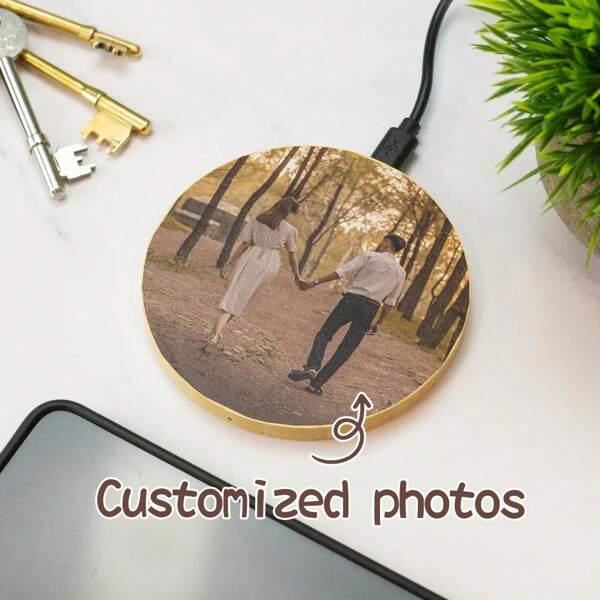 Personalized Bamboo 15W Wireless Charger Custom Photo, Wedding Gift Anniversary Custom Charger Gift, Personalized Gift For Boyfriend - Best Man Customized Gifts, Groomsmen Gift, Present For Dad Husband Boyfriend, Best Gift For Birthday, Wedding Anniversary, Valentine's Day, Father's Day ﻿