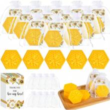 60 piezas/20 sets 90 piezas/30 sets Regalos de fiesta de baby shower con tema de abeja que incluyen jabón de panal con tarjeta de agradecimiento, bolsas de regalo, jabón de miel como regalo para los invitados, decoraciones para fiesta de revelación de género, premios de juegos de baby shower