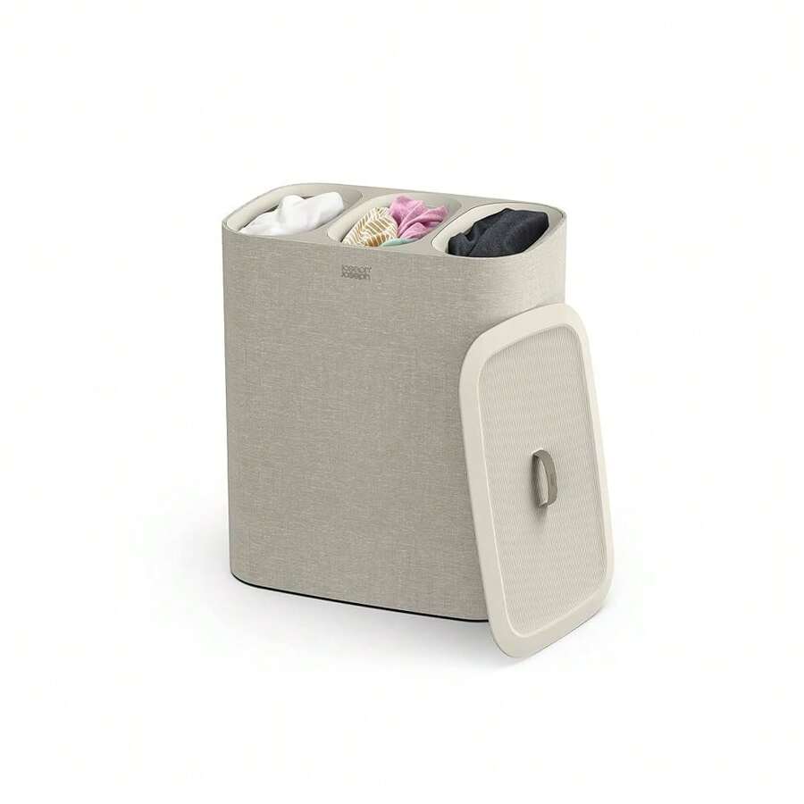 Joseph Joseph Tota Trio 90 Liter/23.8 Gallon Laundry Hamper Separation Basket With Lid, 3 Removable Washing Bags With Handles- Ecru - 彩色 - 查看 1