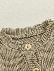 Cárdigan de manga larga para niños pequeños, informal, con cierre de botones, liso, cálido, para invierno, para niñas y niños - Verde - Ver 4