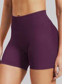 女士无缝提臀运动短裤，适合健身房锻炼、骑行、跑步，黑色紧身裤，夏季款 - Bold Plum - 查看 3