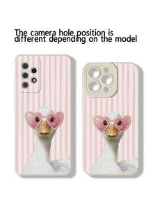 Weiß-rosa Herz Gläser Ente Mode 1 Stück perforierter gerade Kante gestreifte Ente bemalt dick Anti-Drop bemalt Handyhülle kompatibel mit iPhone 16/11/16pro/16plus/16promax/16e/15Promax/13/14/12/XS/XR/7G/8P, kompatibel mit Samsung Galaxy S25/S25PLUS/S25 Ultra/A16/A36/A26/A56/A50/A12/A32/A52, internationale Version, nicht die inländische Version Ostern Frühling - Verschiedenfarbig - Übersicht 5