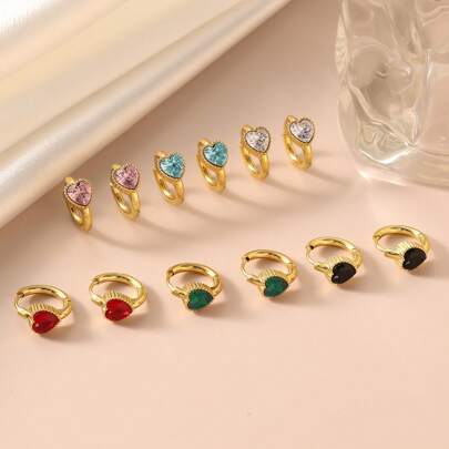 1 Pair Multi-Style Colorful Hoop Earrings With Heart, Water Drop, Star Designs, Stainless Steel With Multicolor Cubic Zirconia, Sparkling Rhinestone Earrings For Women, Suitable For Daily, Vacation And Various Occasions