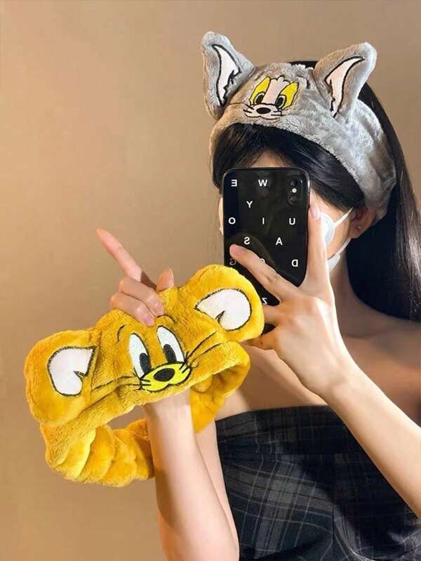1 pieza Diadema con orejas de gato y ratón, adecuada para mascarillas faciales, maquillaje, deportes, elástica y transpirable, para uso diario, accesorios para el cabello, turbante, diadema