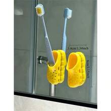 2 mini chinelos coloridos e porta-escovas de dentes - montados na parede, sem necessidade de furação, organizador de banheiro de plástico durável, com design divertido, adequado para decoração de cozinha e banheiro