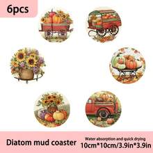 1set/4pcs/6pcs Autumn Pumpkin And Maple Leaf-Patterned Diatom Mud Coasters, Coffee Coasters, Home And Restaurant Multi-Occasion Decorations, Daily Gifts, Table Decorations, Daily Decorations, Theme Party Decorations - Multicolor - View 7
