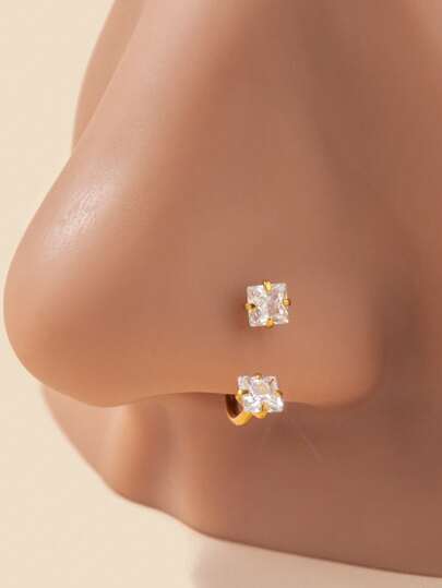 1ชิ้น แฟชั่น ทองคำแท่ง ห่วงจมูก, ประดับด้วยรูปหัวใจเป็นประกาย - ต่างหูรูปตัว C สองหัว ออกแบบ - เครื่องประดับจมูกแพ้ง่ายต่ำ สำหรับผู้หญิง, สง่างาม