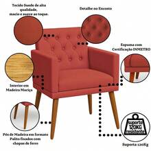 MOBLAN DECOR Set Of 2 Modern Decorative Armchairs For Living Room, Suede Fabric, Comfortable Wooden Feet - Red - View 3