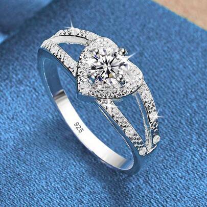 1 Pieza Anillo de Plata de Ley 925 Chapado en Plata con Corazón de Circonita para Mujer, Anillo de Compromiso, Hipoalergénico, para Uso Diario y Ocasiones de Boda, Regalo de Joyería para el Día de San Valentín
