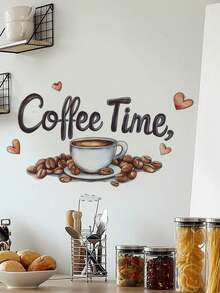 1 Stück Kaffeetassen Wandaufkleber "Kaffeezeit" Wandtattoo, abnehmbarer Vinyl Dekor für Zuhause, Café, Geschäft, Kaffeestation, Bar, Büro, Raumdekoration Heimdekoration Wanddekoration Wandaufkleber Aufkleber Wohnzimmer Dekoration