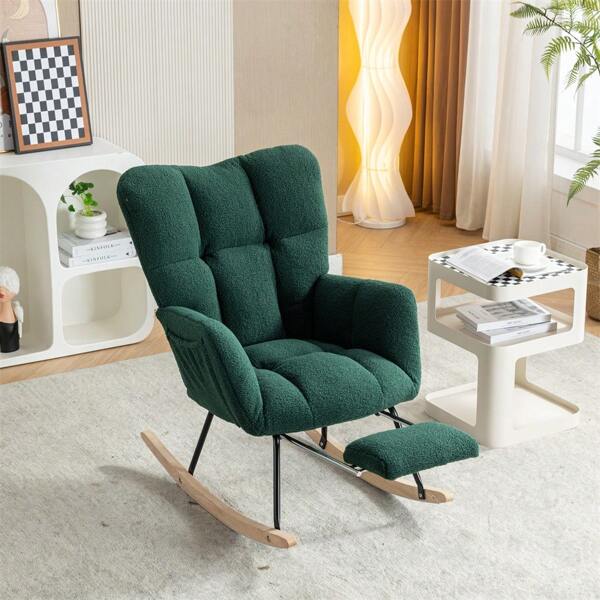 Sairedel Chaise Berçante Blanche en Tissu Teddy - Avec Repose-Pieds Escamotable - Design Moderne et Confortable