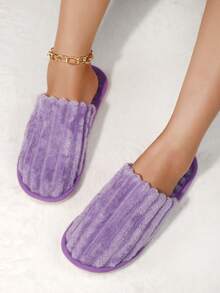 Damen Mode gestreifte Plüsch Slip-On Hausschuhe, warm & bequem für Innenbereich im Herbst/Winter, leise Schlafzimmer Hausschuhe, pelzige Schuhe