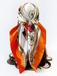 1 件 90 厘米女士复古印花真丝围巾、围脖、头巾，适合户外、海滩、头巾、春夏季