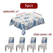 1/4/5/6/35 peças Presente de Natal Azul Gelo, Papai Noel, Árvore de Natal, Conjunto de Toalha de Mesa com Estampa Digital e Capa para Cadeira - Toalha de Mesa Decorativa Lavável à Prova de Poeira para Móveis Internos, Adequada para Decoração de Sala de Jantar Interna, Reuniões Familiares, Presentes, Decoração de Festas de Fim de Ano