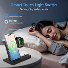 [Note: When Charging, Please Use The Built-In Adapter. If You Use The Power Consumption App While Charging Three Devices Simultaneously, It May Cause The Charging Speed To Be Slower]3 In 1 Charging Station Compatible , Wireless Charger Compatible With 16 15 14 13 12 11 X Pro Max & Apple, Wireless Charging Station For Air-P Ods 4 3 Pro, Foldable Chargers With LED Light, Portable 3 In 1 Fast Wireless Charger, 15W  Foldable Wireless Charging Station Suitable For 15 14 Pro Max 13 12 11, For 3 2 Pro Multiple Devices - Black (with Adapter) - View 5
