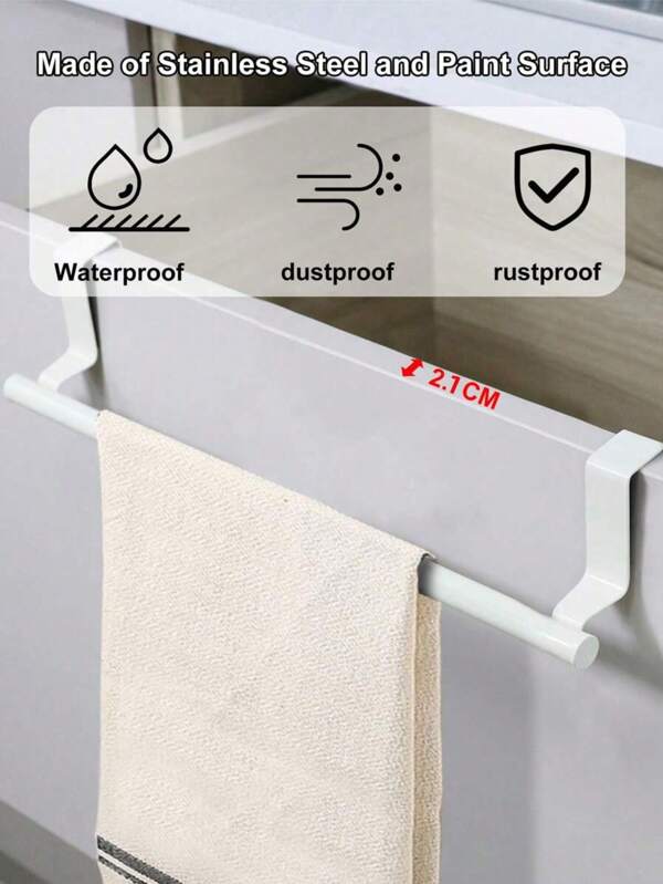 1pc Stainless Steel Towel Rod, Bathroom Door Hanging Towel Rack, Bathroom Accessories, Punch-Free Cabinet Door Hanging Rag Hanger, Cabinet Door Back Towel Single Rod