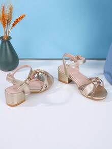 Sandal Fashion Hak Tinggi Terbaru 2026, Sandal Hak Tinggi Elegan Ujung Bulat Berhiaskan Kristal untuk Pesta Liburan Musim Semi/Panas, Cocok untuk Remaja - Emas - View 4