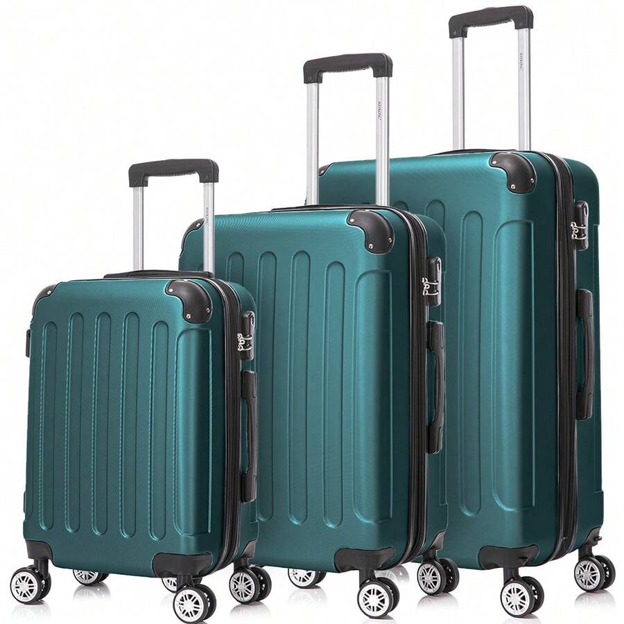 ABS登机箱,中号/大号,带4个360度旋转双轮,带电子锁,硬壳行李箱和伸缩手柄,防水耐用,是商务旅行和度假的理想之选。颜色有黄色、藏青色、薄荷绿、紫色、黑色、银色、红色、粉色、玫瑰金、青绿色和绿色。 - 墨綠色 - 查看 1