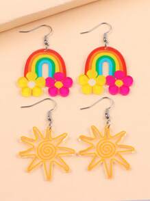 2pcs Dopamine Creative Colorblock Rainbow Acrylic Earrings For Women