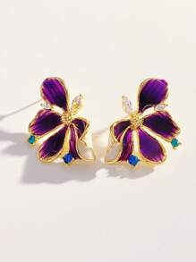 1 par de pendientes de pintura al óleo floral púrpura vintage, pendientes elegantes de lujo de alta gama para mujeres