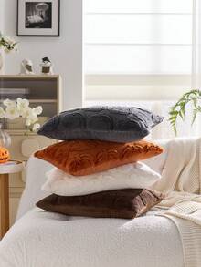 1pc Halloween Orange Pumpkin Decor Throw Pillow Case, Plush Velvet Reverse Side, Square Cushion Cover, Holiday Home Pillow Sham Decor, Soft Comfortable Velvet Fabric, Modern Decor For Sofa, Home & Bedroom,Fall Decor,Autumn Decor,Room Decor - Orange - View 8