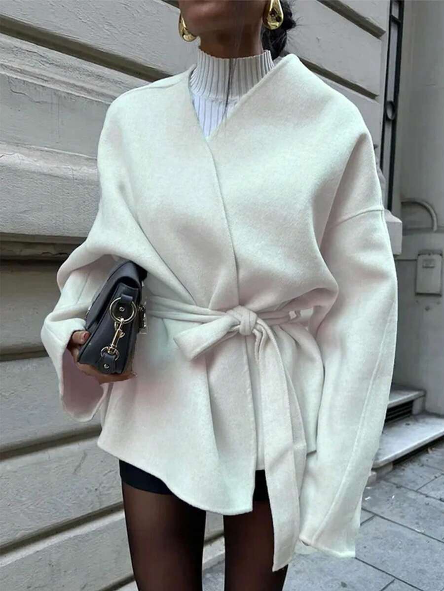 1条米色编织打结腰带，女士秋冬休闲款 - 米色 - 查看 1