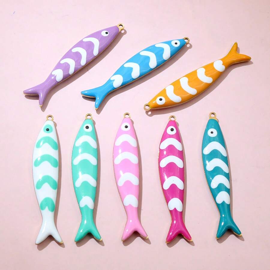 5pcs 40x8mm Stainless Steel Enamel Fish Charms Pendant DIY Jewelry Making Accessories Findings For Necklace Earrings Bracelets