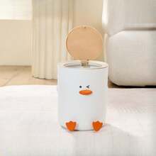 1 pieza Papelera de basura de gran capacidad con Top de presión, lindo pato amarillo con cubierta silenciosa, papelera ovalada de plástico con estilo, cesta de papel de oficina, adecuada para el hogar, la oficina y la cocina - diseño moderno