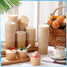 Honeydak 300 Pack 5 Oz Kraft Paper Disposable Ice Cream Cups With Spoons Bulk Small Ice Cream Sundae Bowls Treat Dessert Snack Frozen Yogurt Soup Container Wedding Birthday Party Supplies(Brown,White) - 棕色,白色 - 查看 3