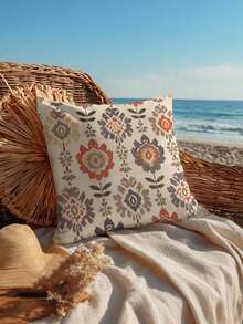 1 pieza Funda de cojín con estampado floral, conjunto de decoración del hogar minimalista bohemio, diseño con cremallera, hecho de tela de poliéster para fácil limpieza, superficie suave y mullida, adecuado para sala de estar, dormitorio, patio exterior (sin relleno de cojín)