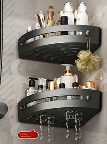 1/2 Pieces Corner Shower Rack, Black Bathroom Storage Rack, Large Capacity Wall Mounted, No Drilling Required, Wall Mounted Shower Shampoo Rack, Bathroom Towel Rack, Wall Mounted Triangle Bracket, Stick-On Bathroom Storage Rack, Shower Room Storage Rack, Shower Wall Shampoo Rack, Suitable For Bathroom And Kitchen,