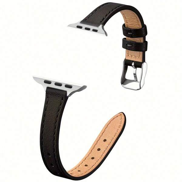 Schmales, minimalistisches Taillen-förmiges Lederarmband kompatibel mit Apple Watch Series SE/9/8/7/6/5/4/3/2, passend für 49mm/46mm/45mm/24mm/5mm/12mm/3mm