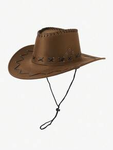 Unisex Suede Cowboy Hat With Brim And Sturdy External Stitching - 鏽棕色 - 查看 2
