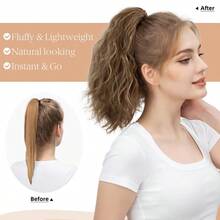 DShort Ponytail Extension Claw Clip In 13 Inch Fluffy Synthetic Curly Wavy Pony Tail Hairpiece For Women Salt And Pepper5001 - Salt and Pepper - View 4