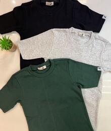 Kit Of 3 Basic Women's Ribbed Ribbed Cotton Knit Blouses, Short Sleeve, Versatile, Assorted Colors - 彩色 - 查看 8