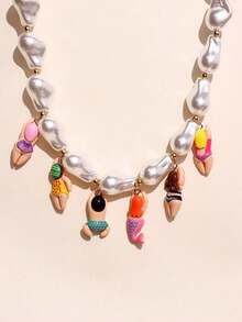 1 件彩色古怪男孩和女孩卡通吊坠不对称巴洛克珍珠项链，个性化可爱趣味珠宝，Y2K 风格女士配饰 - 彩色 - 查看 3