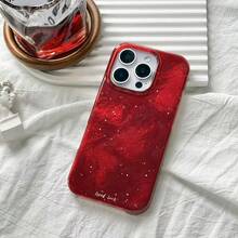 Funda para teléfono roja brillante con diseño de glaciar | Compatible con phone 13, 14, 15 y 16 Pro. Elegante diseño clásico con salpicaduras blancas y lunares. - Rojo - Ver 6