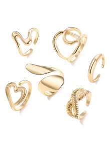 Asymmetrical Teardrop Shaped Metallic Gold Lava Line Smooth Ring, Suitable For Women's Daily Wear, Dates, Parties, Hip-Hop