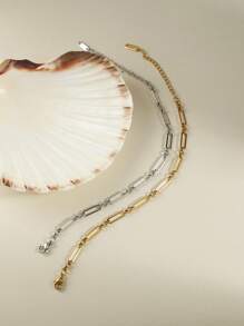 1pc Stainless Steel Metal Beaded Bracelet, Paper Clip Bracelet, Delicate Chain Bracelet, Minimalist Design, Suitable For Daily Wear, Travel And Gift, Accessory For All Seasons