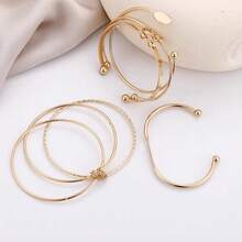 Conjunto de 5 Peças Conjunto Pulseira Geométrico Moda Geométrico de Círculo Torcido Bracelet Pulseira de Joias Femininas - Dourado - Visão 8